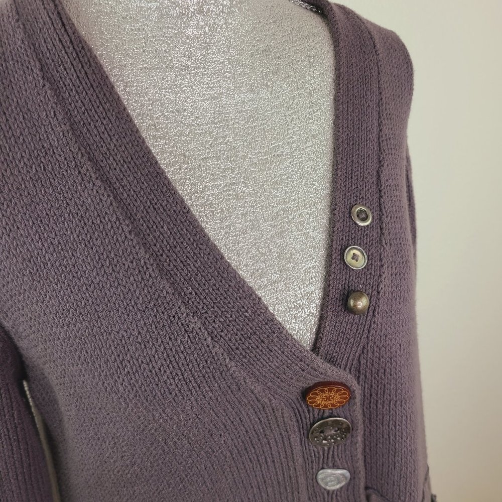 Pure Handknit Boho Gray Cardigan Sweater - Picture 6 of 9